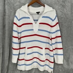 Talbots Striped Knit Pullover Sweater Collar Pocket Women's XL Nautical Preppy